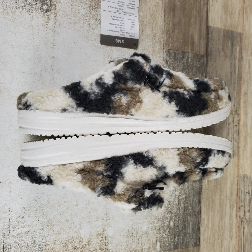 Hey Dude Wendy Slipper Cozy Mens Sz 9 White Camo Slip On Faux Shearling Comfort
